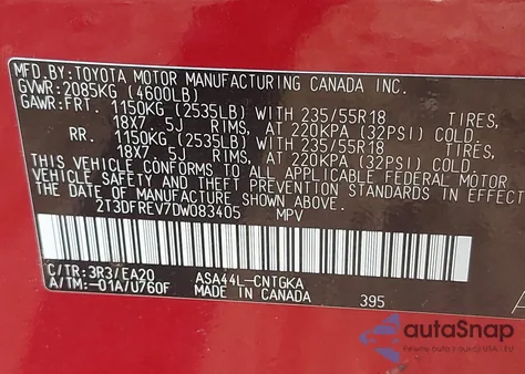 2013 Toyota Rav4 Limited из США, поврежденный, VIN 2T3DFREV7DW083405